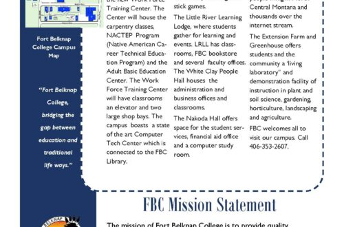 Fort Belknap College brochure page with map
